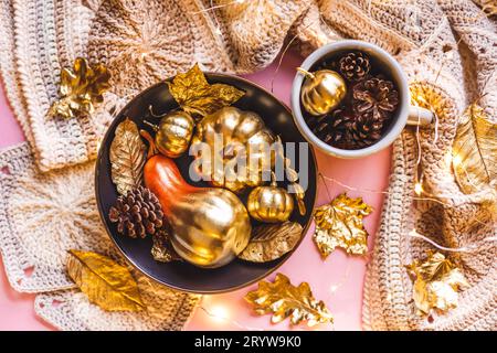 Frame with Shiny Decorative Pumpkins. Stock Photo