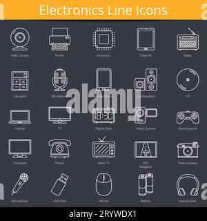 25 Electronics line icons, vector eps10 illustration Stock Vector