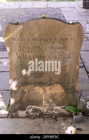 William Blake's Gravestone in Bunhill Fields Burial Ground, London, EC1. Stock Photo