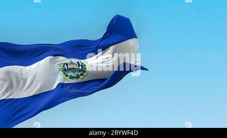 El Salvador national flag waving on a clear day Stock Photo