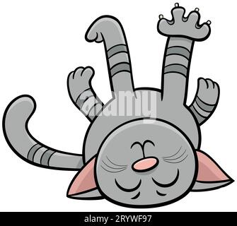 Cartoon illustration of happy tabby kitten comic animal character Stock Photo