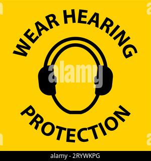 Caution Wear hearing protection on transparent background Stock Vector