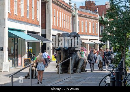Herd of Hope Elephant sculptures in Brushfield Street Spitalfields, London E1. Stock Photo