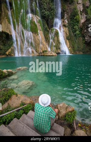 Tourist Near Waterfall In Mexico Stock Photo - Alamy