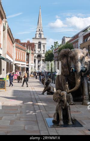 Herd of Hope Elephant sculptures in Brushfield Street Spitalfields, London E1. Stock Photo