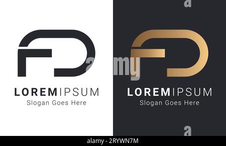 Luxury Initial FD or DF Monogram Text Letter Logo Design Stock Vector