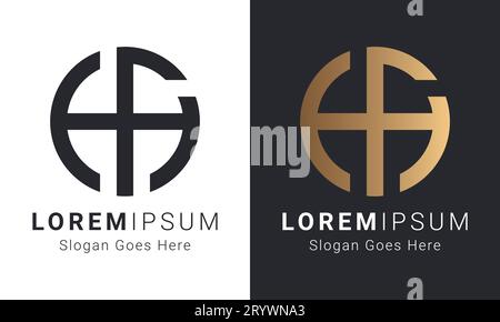 Luxury Initial HF or FH Monogram Text Letter Logo Design Stock Vector
