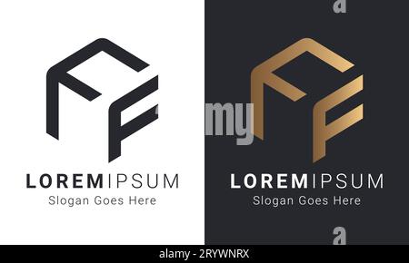 Luxury Initial FF Monogram Text Letter Logo Design Stock Vector