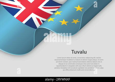 3d ribbon with national flag Tuvalu isolated on white background with copyspace Stock Vector