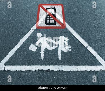 School Sign Mobile Phone Phones Ban In Schools UK concept Stock 