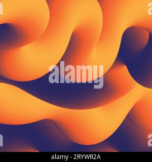 Background with Abstract Orange and Black 3D Curve Lines Pattern Stock Vector