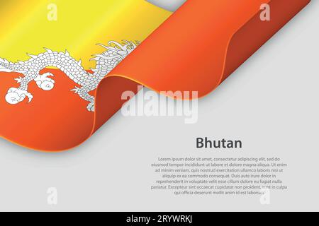 3d ribbon with national flag Bhutan isolated on white background with copyspace Stock Vector