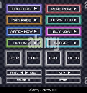 Online shop neon glowing buttons Stock Vector