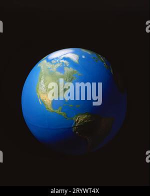 Planet Earth with North America prominently visible, Western Hemisphere view against black space, detailed globe showing oceans and continents. Stock Photo