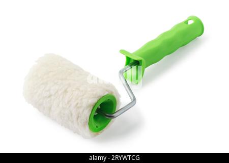 Paint roller with plastic handle close-up isolated on white background Stock Photo