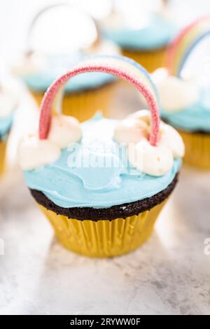 Unicorn rainbow chocolate cupcake Stock Photo