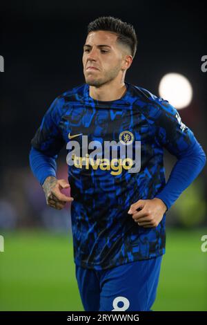 Craven Cottage, Fulham, London, UK. 2nd Oct, 2023. Premier League Football, Fulham versus Chelsea; Enzo Fernández of Chelsea during the warm up Credit: Action Plus Sports/Alamy Live News Stock Photo