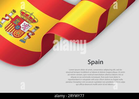 3d ribbon with national flag Spain isolated on white background with copyspace Stock Vector