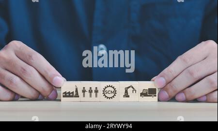 scm supply chain management concept with big word or text and team ...