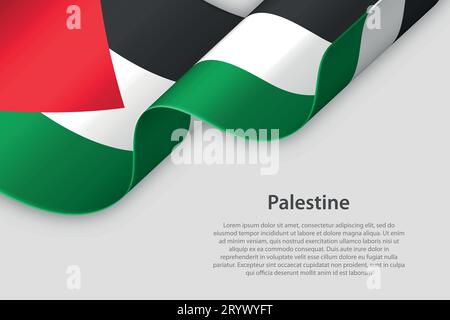 3d ribbon with national flag Palestine isolated on white background with copyspace Stock Vector