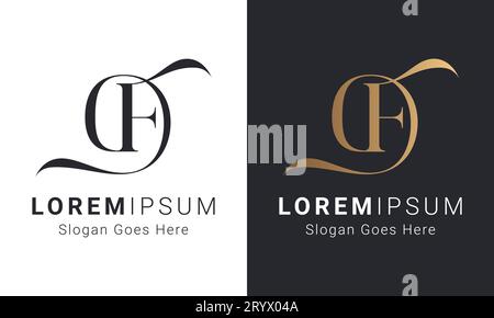 Luxury Initial FD or DF Monogram Text Letter Logo Design Stock Vector