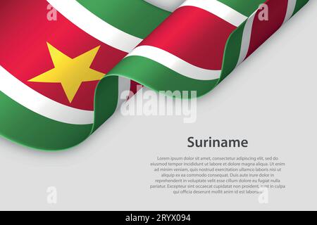 3d ribbon with national flag Suriname isolated on white background with copyspace Stock Vector