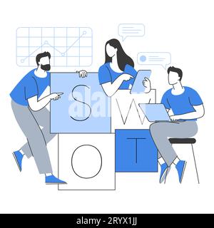 SWOT analysis and business data management Stock Vector