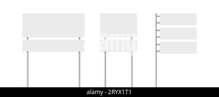 Various road signs on a chrome metal pole. traffic or highway signboard mock up. Vector illustration Stock Vector
