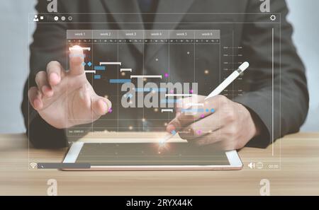 Financial Analyst Working. Analyst working with tablet in Business Analytics and Data Management System Stock Photo
