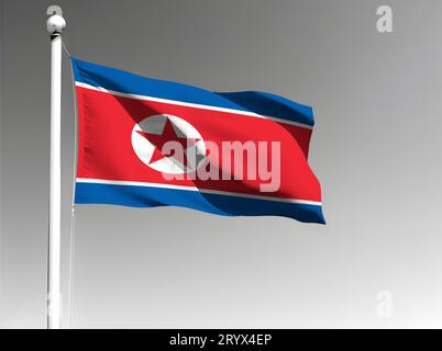 North Korea national flag isolated waving on gray background Stock Photo