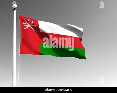 Oman national flag isolated waving on gray background Stock Photo