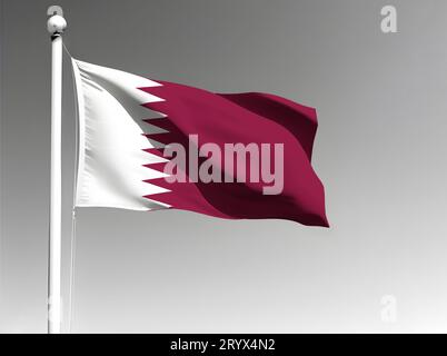 Qatar national flag isolated waving on gray background Stock Photo