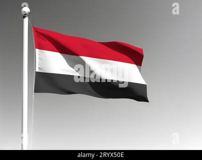 Yemen national flag isolated waving on gray background Stock Photo