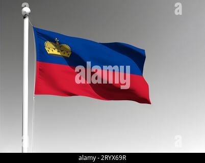 Liechtenstein national flag isolated waving on gray background Stock Photo
