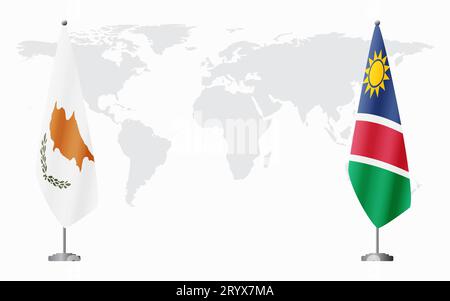 Republic of Cyprus and Namibia flags for official meeting against background of world map. Stock Vector