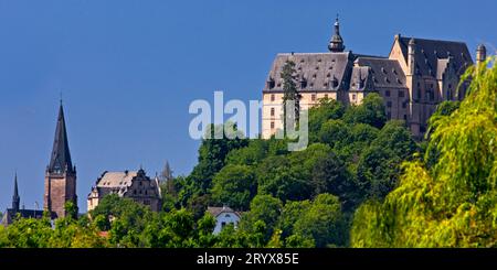 The Landgrave Castle and the Church of St. Marien, Marburg an der Lahn, Hesse, Germany, Europe Stock Photo