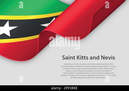 3d ribbon with national flag Saint Kitts and Nevis isolated on white background with copyspace Stock Vector