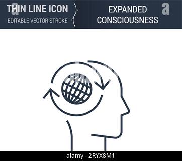 Symbol of Expanded Consciousness Thin line Icon of Brain Process. Stroke Pictogram Graphic Suitable for Infographics. Editable Vector Stroke. Premium Stock Vector