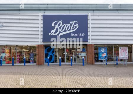 Hanley-Stoke-on-Trent, Staffordshire-United Kingdom October, 02 , 2023 High street chemist chain Boots. Stock Photo