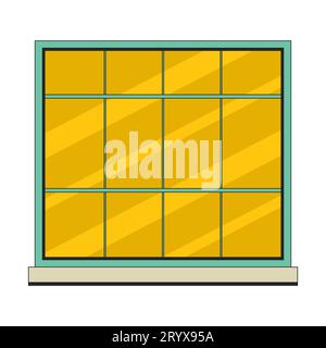 Twelve pane window with windowsill 2D linear cartoon object Stock Vector