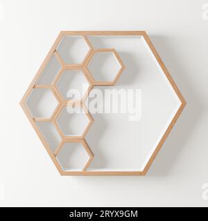 Wooden Hexagon shelf copy space for mock up Stock Photo
