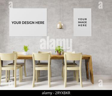 3d rendering of big dinning room with loft and industrail style Stock Photo