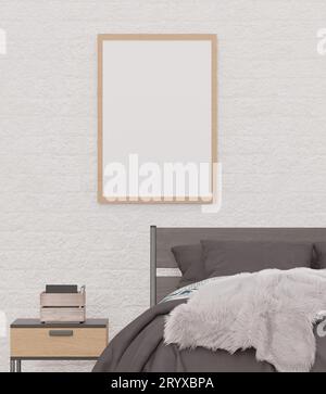 Loft style bedroom and white brick wall Stock Photo