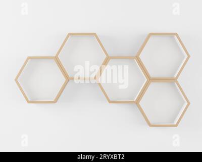 Wooden Hexagon shelf copy space for mock up Stock Photo