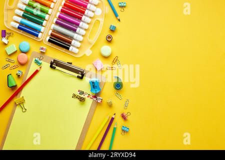Flat Lay With Various School Supplies On Stock Photo