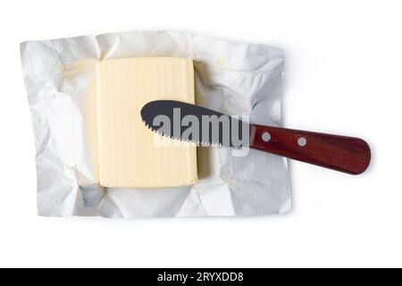 Butter on silver butter dish Stock Photo