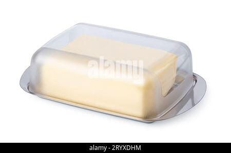 Butter on silver butter dish Stock Photo