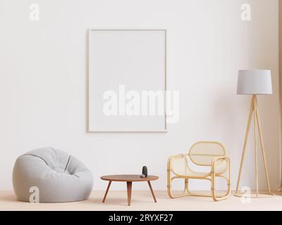 3D rendering minimal style living room with wooden floor Stock Photo