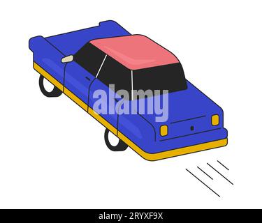 Old car rushing forward 2D linear cartoon object Stock Vector