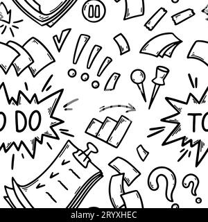 Doodle office seamless patter. Business hand drawn sketch background. Vector illustration. Planning and making strategy concept Stock Vector